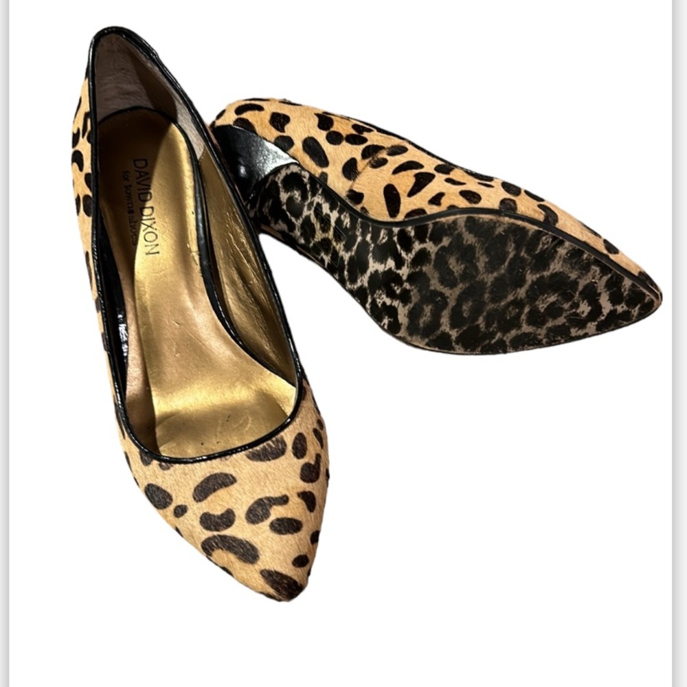 David Dixon Leopard Print Pony Hair Pumps Classic Animal Print Heels